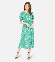 Yumi Kim Yumi Green Floral Shirred Midi Dress